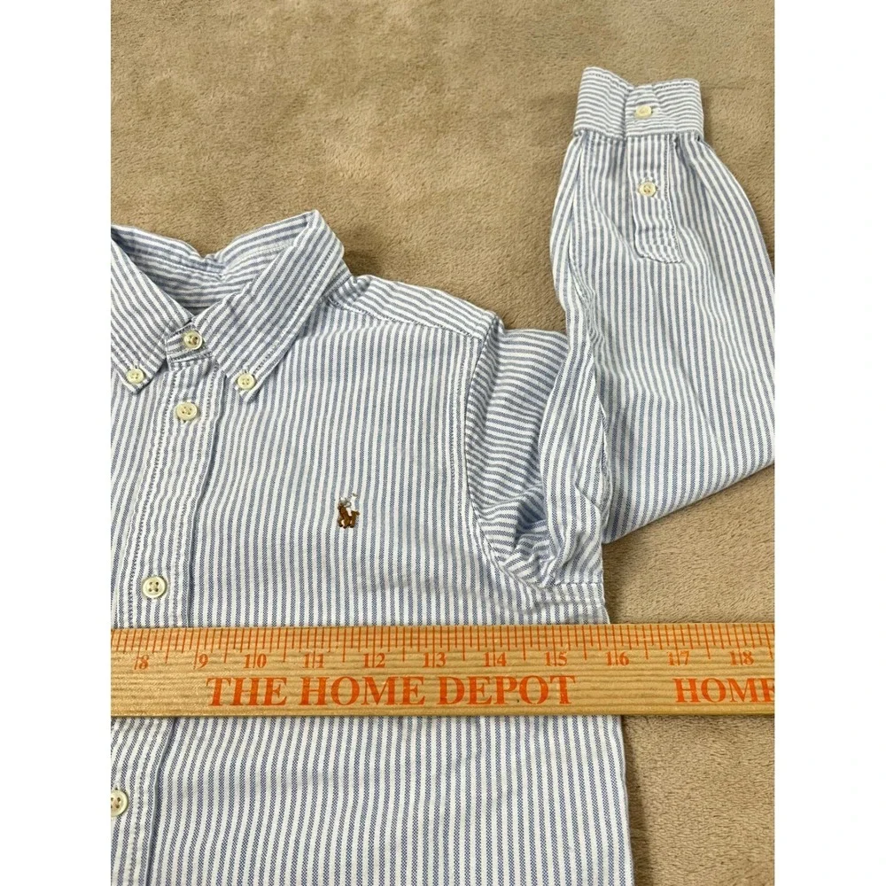 Ralph Lauren Shirt Boys 7 Blue White Striped Oxford Button Down long sleeve EUC